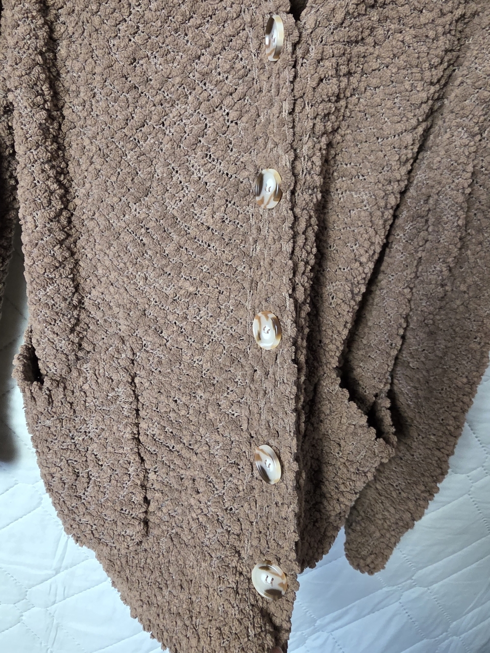 Zenana Outfitters Brown Cozy Popcorn Knit Button-Front Sweater Sz XL - Picture 8 of 9